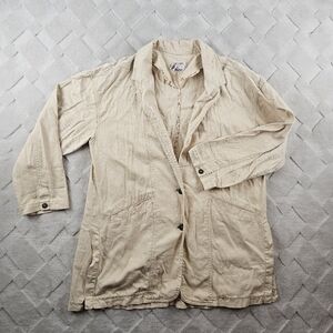 Anthropologie Lightweight Oversized Blazer Petite Large Beige Linen Blend